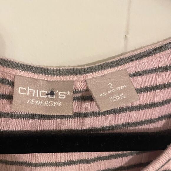 Chico’s Zenergy Pink Grey‎ Striped Tank Top Round Neck Size 12/14 - Picture 3 of 4